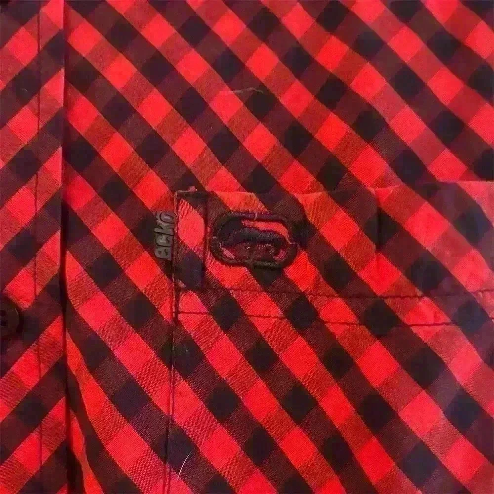 Ecko Unltd. Men's L Red Plaid Long Sleeve Button-Up Shirt Casual